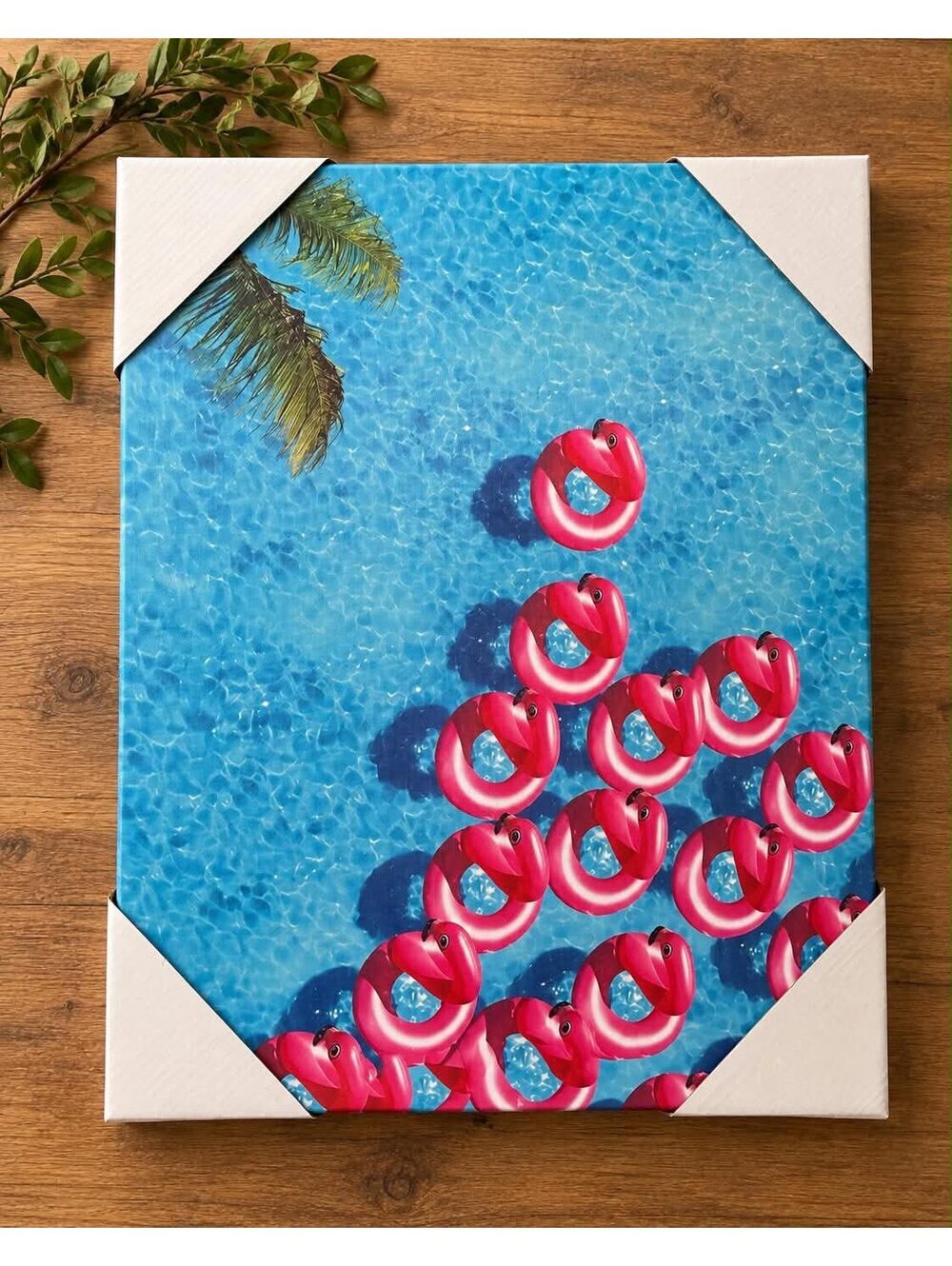 16x20 Stretched Canvas Wall Art with Flamingo Pool Float Design